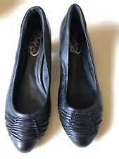 Womens Black Leather M&S Footglove wider fit slip on court shoes - size 6