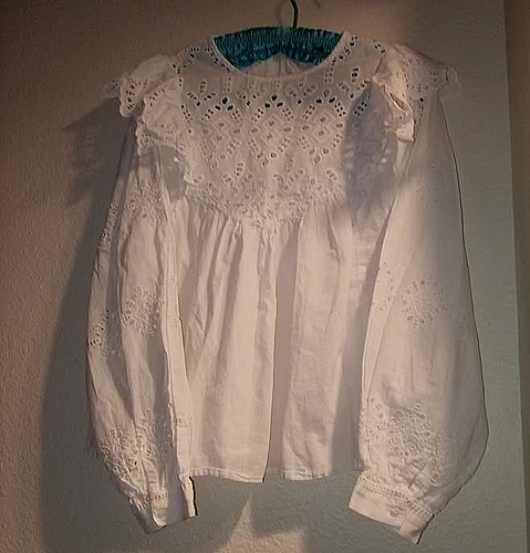 White cotton eyelet ruffled - cotton,