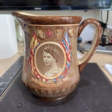 QUEEN ELIZABETH CORONATION JUG MADE BY ROYAL DOULTON , PRISTINE.(2)