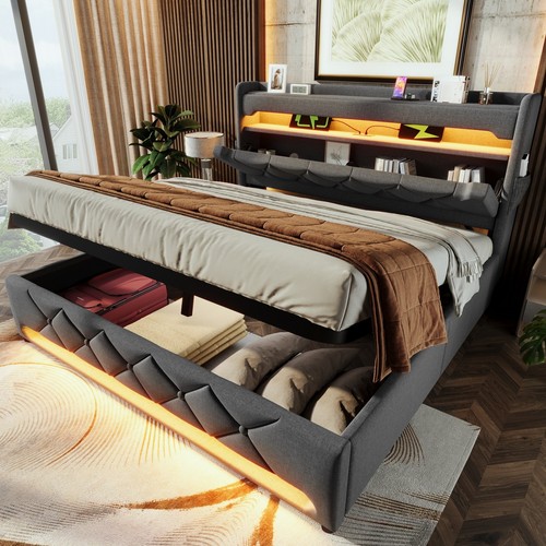 Led upholstered bed - 5ft, king