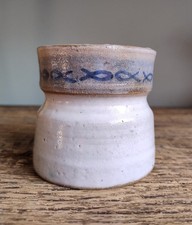 Rustic Studio Pottery Vase Pot Hand-painted Fish Coastal Theme Blue & White