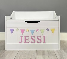 Personalised Toy Box Name And Buntings - Any Name Sign Toy Box Not Included