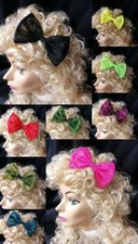 Neon Lace Hair Bows 80s Pink Yellow Green Red Blue Black Madonna Fancy Dress