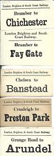 5 LONDON BRIGHTON & SOUTH COAST RAILWAY LUGGAGE LABELS - VARIOUS TO VARIOUS