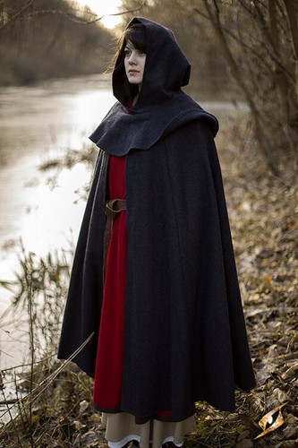 Grey wool cloak - wool, hood