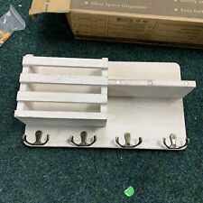 Key Holder for Wall with 4 Hooks, Mounted Hangers White Grey