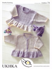 Baby DK Double Knitting Pattern Childrens Striped Frill Cardigan Jumper UKHKA 74