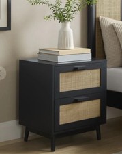 Dusk Isla Matte Black & Rattan 2 Drawer Bedside Table RRP £99