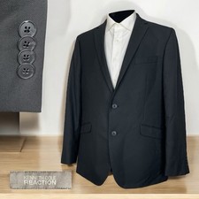 Kenneth Cole Blazer Jacket Mens 44R Black Polyester Double Vented Two Buttons