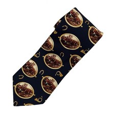 Vintage Lands’ End Silk Tie Fox Hunting Scene Horses Horns Equestrian Preppy USA