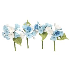 Mini Rose Spray Blue Floral Cake Decoration With Flowers & Leaves - NEW SEE PICS