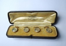 ANTIQUE 9CT GOLD MOTHER OF PEARL DRESS / SHIRT STUDS. FULLY HALLMARKED. BOXED