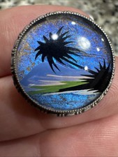 Vintage TLM Thomas L Mott Sterling Silver Brooch Tropical Beach Scene 