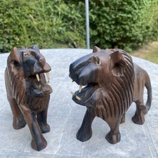 2 Vintage Lion Figures Wood