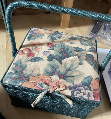 Green wicker sewing basket - wicker,