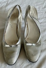 HARRODS Vintage 1060’s Silver Mesh Sling Back Court Shoes Size 6 Uk