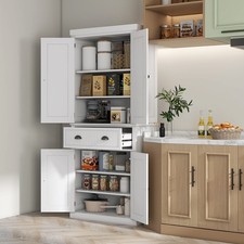 Freestanding Kitchen Storage Cabinet with Drawers, Adjustable Shelves, White