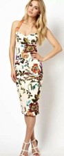 Ted Baker "Amabel" Size 0 (UK6) Floral Bodycon Wiggle Dress Summer Orange Straps