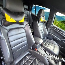 2 x Car Comfort Yellow FEND! Eyes Headrest Pillows - Neck and Back Sports DEVILE