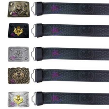 CC Black Genuine Leather Kilt Belts Embossed Scottish Thistle with Belt Buckle