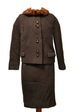 Vintage Lirondelle 1950's 1960's Two Piece Woven Suit Real Fur Collar See Desc