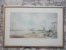 FRAMED GOOD SIZE 1907 THOMAS SIDNEY WATERCOLOUR THE NEEDLES ISLE OF WIGHT . A60