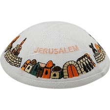 Linen Kippah with Jerusalem