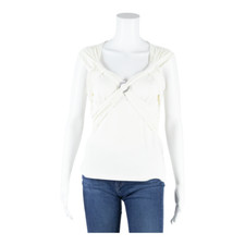 ROCCOBAROCCO Womens Ruffle Vest Cream V-Neck Sleeveless M