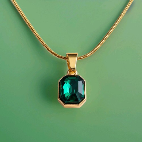Green octagon faceted pendant - green,
