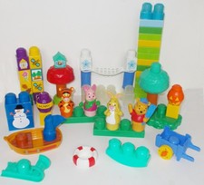 BUNDLE WINNIE THE POOH MEGABLOKS PLAYSET TIGGER PIGLET RABBIT FIGURE BOAT SLEIGH