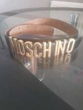 Moschino Redwall Black Leather belt with Gold logo letters vintage