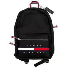 TOMMY HILFIGER Backpack | Black Canvas Logo Rucksack Sports Bag Mens Travel Gym
