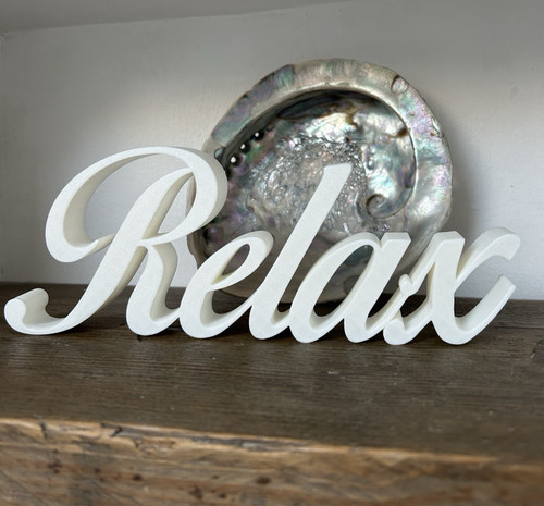 White relax word sign ornament - white,