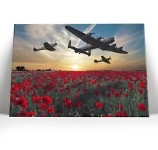 Lancaster Spitfire & Hurricane Over Poppy Field Canvas Art Print Framed Picture 