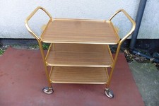 VINTAGE RETRO METAL TEA TROLLEY, REMOVABLE TOP TRAY WITH 2 LOWER TIERS, CLEAN.