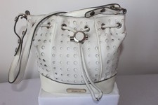 MIMCO Vintage Off White Leather Bucket/Shoulder Bag Crossbody Cut Out Pattern
