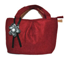 Handmade Felt Tote Handbag  Burgundy - Retro Boho Style Top Handle with Flower