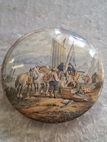 Antique prattware pot lid - pot,