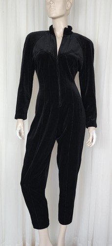 Vtg 80s catsuit black velour