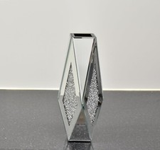 30cm Crushed Diamond Flower Mirror Vase Silver Crystal Glass Vase Mirrored Decor
