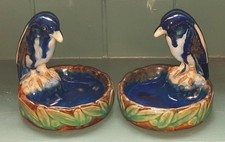 Rare Pair of Doulton Lambeth Pottery Glazed Kingfisher Bibelot Ring Trays 1891+