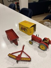 Vintage Dinky Toys Massey Harris Tractor, Plough And Manure Spreader 3 piece Set