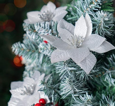 32x Christmas Tree Decoration Artificial Flowers Silver For Christmas Tree Decor