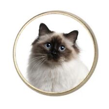Birman Cat Pet Silver Colour Round Badge With A Velveteen Bag
