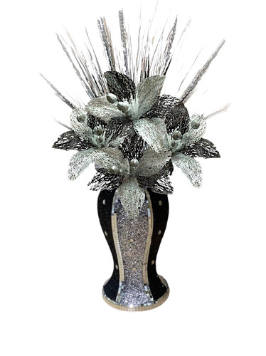 Black silver vase with - with, flowers