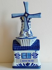 Vintage Bosman Delft Blauw Dutch Musical Ceramic Windmill (18cm Tall)