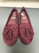 Fitflop Women's Flat Genuine Leather Suede Loafers. Maroon. UK Size 4.5. New