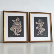 Original Balinese Paintings by Nyoman Jendra Traditional Ubud Bali Framed Pair