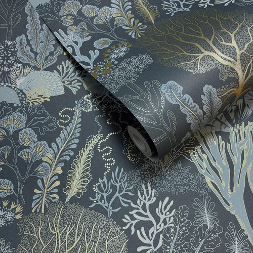 Navy blue gold wallpaper - navy, roll