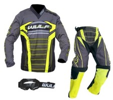 Wulf Kids Motocross Jersey Pant Suit Off-Road Quad Dirt Bike ATV Race MX Goggles